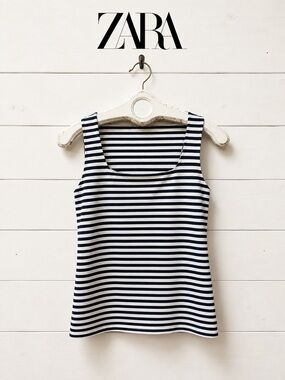 ZARA Navy & White Striped Tank Top Size M